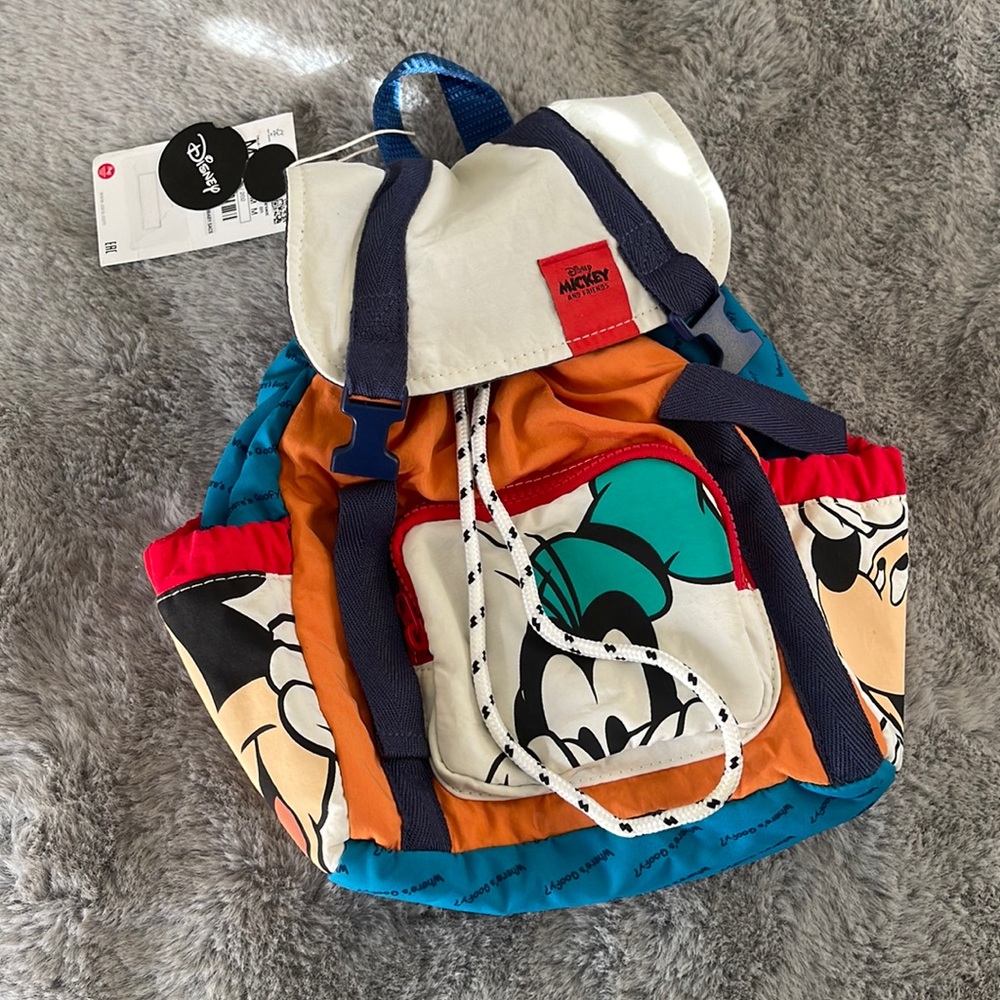 Zara Kids Mickey Mouse Colorblock Backpack in Blue, Orange, Red, White